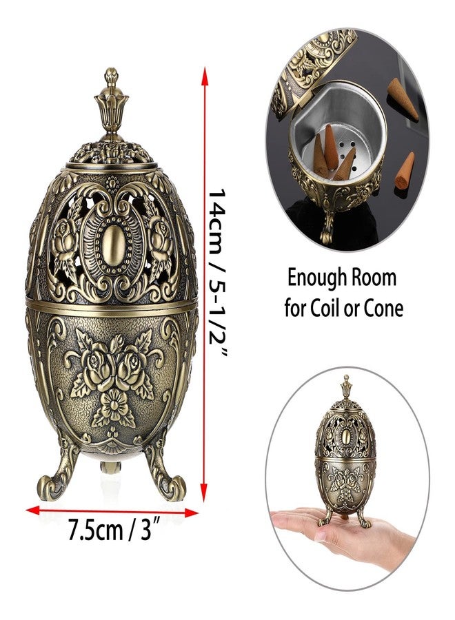 JUXYES Vintage Incense Burner Holder with Removable Ash Catchers, Metal Censer Antique Cone Coil Incense Burner Holder Zinc Alloy Spiritual Aromatherapy Yoga Meditation Gifts Retro Home Decoration - Image 2